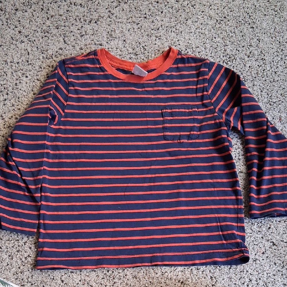 Hanna Andersson Striped Navy and Orange Kids Shirt Size 110 cm 5